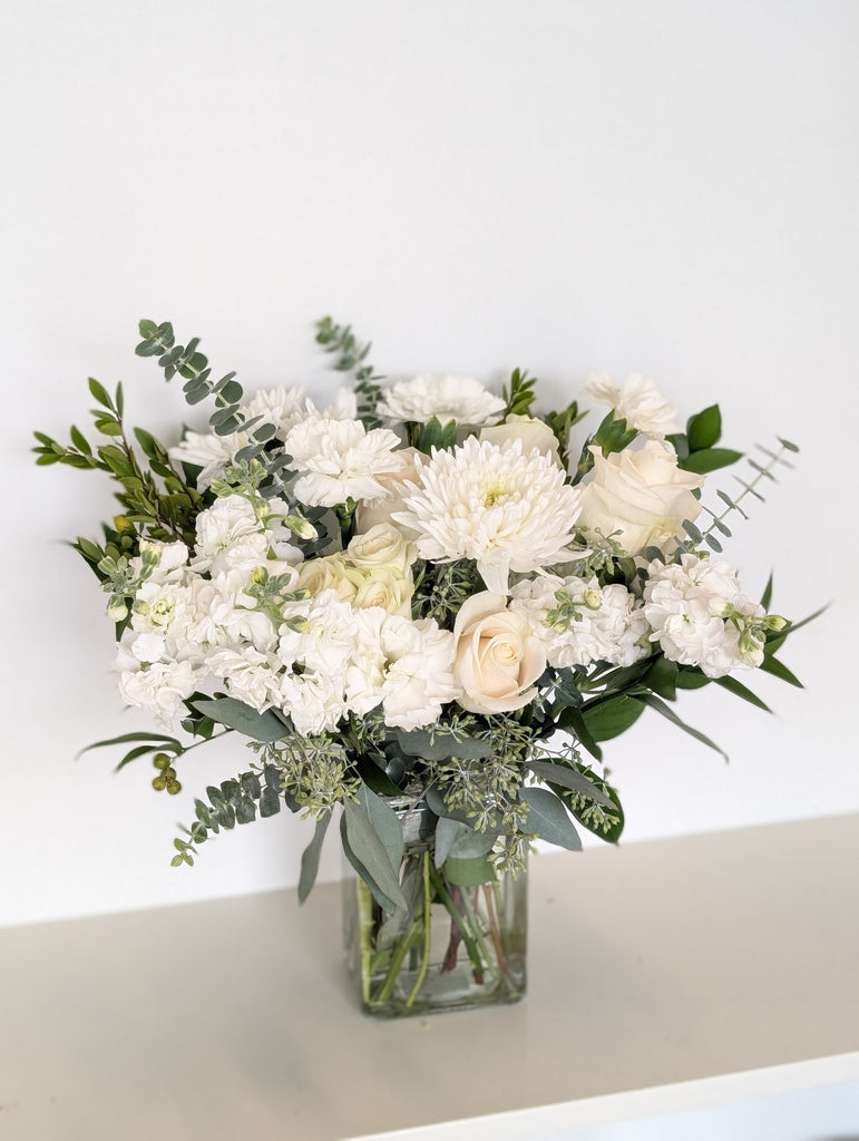 White Lush Vase Arrangement - Beaudry Flowers