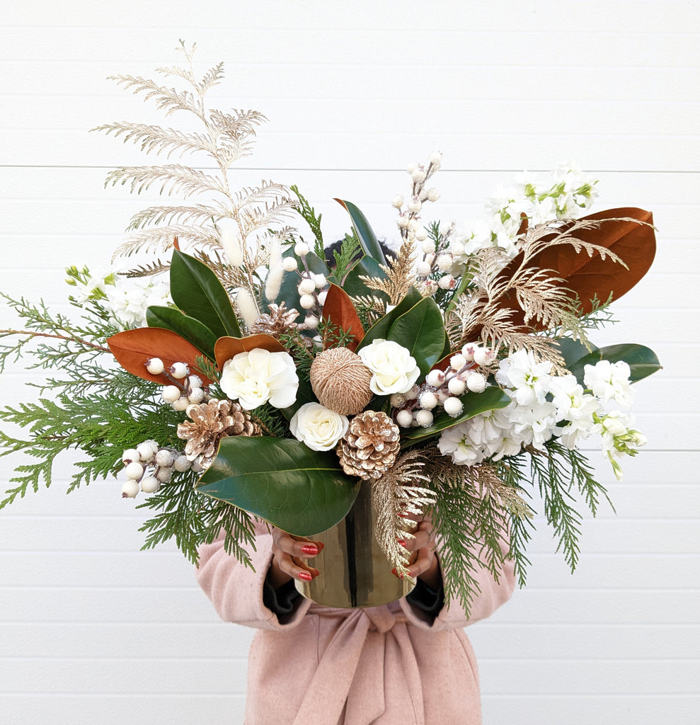 Gold Magnolia Holiday Arrangement (Similar Pot)