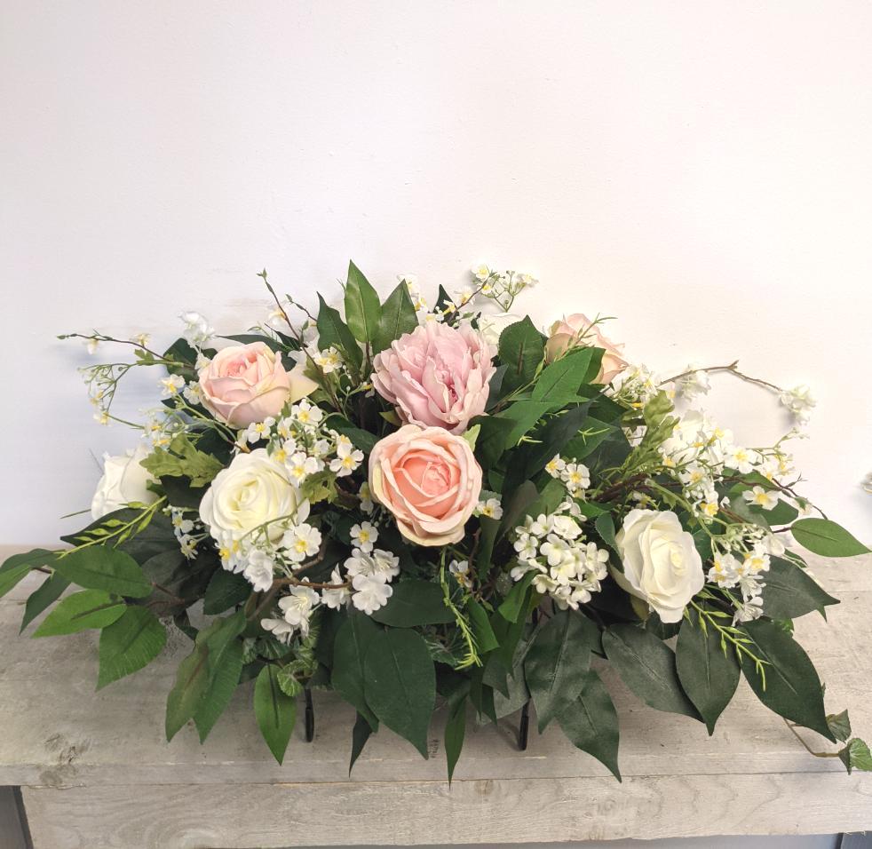 Artificial & Silk Pastel Headstone Florals - Beaudry Flowers