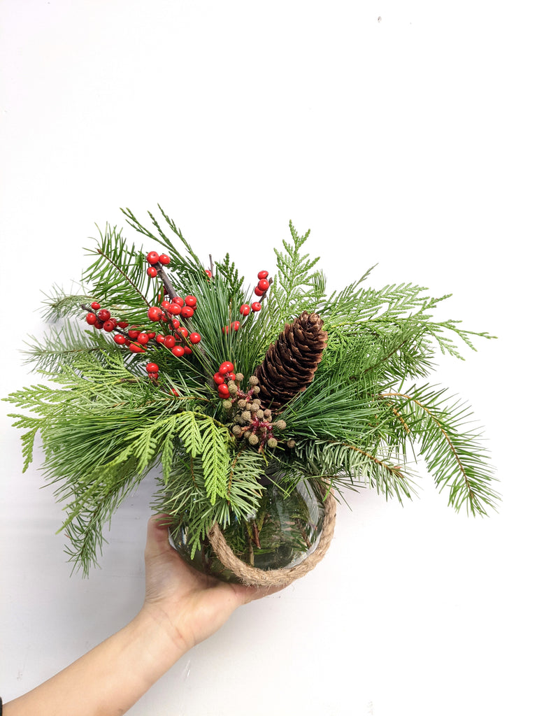 Holiday Winter Forest Arrangement (Similar Vase) - Beaudry Flowers