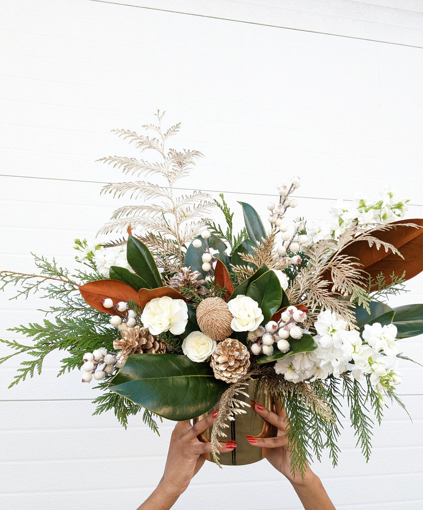 Gold Magnolia Holiday Arrangement (Similar Pot)