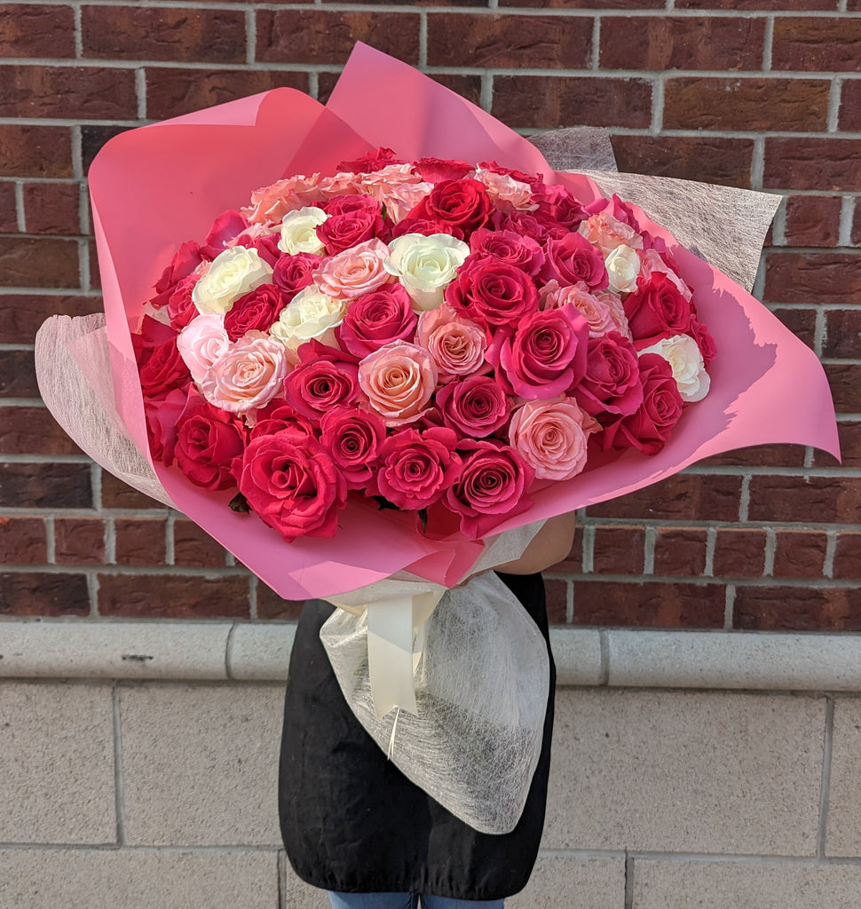 100 Lush Pink Roses Hand-Tied Bouquet - Beaudry Flowers