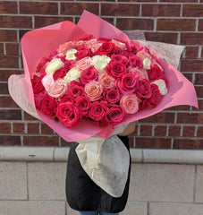 100 Lush Pink Roses Hand-Tied Bouquet - Beaudry Flowers