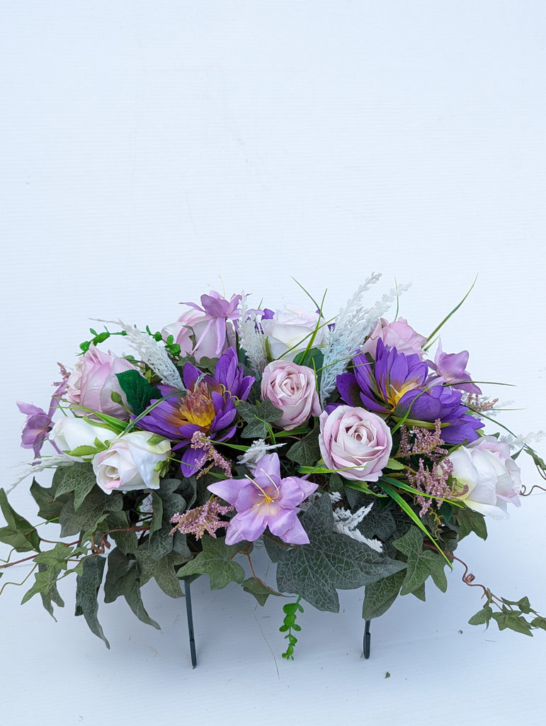 Artificial & Silk mauve Headstone Florals - Beaudry Flowers