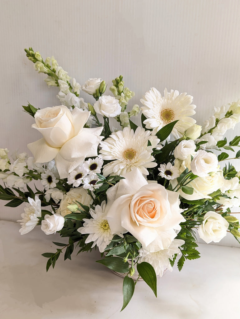 All White Sympathy Basket - Beaudry Flowers