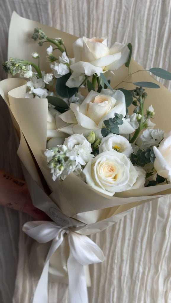 White O'Hara Garden Hand Tied Bouquet - Beaudry Flowers