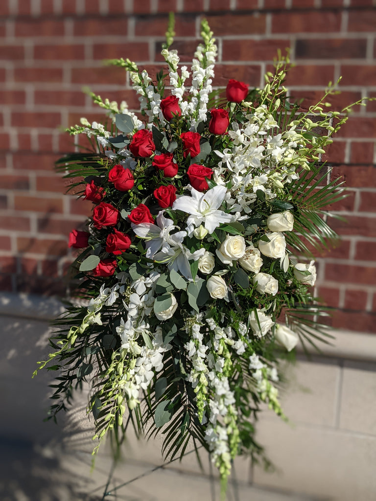 Red & White Classic Standing Spray - Beaudry Flowers