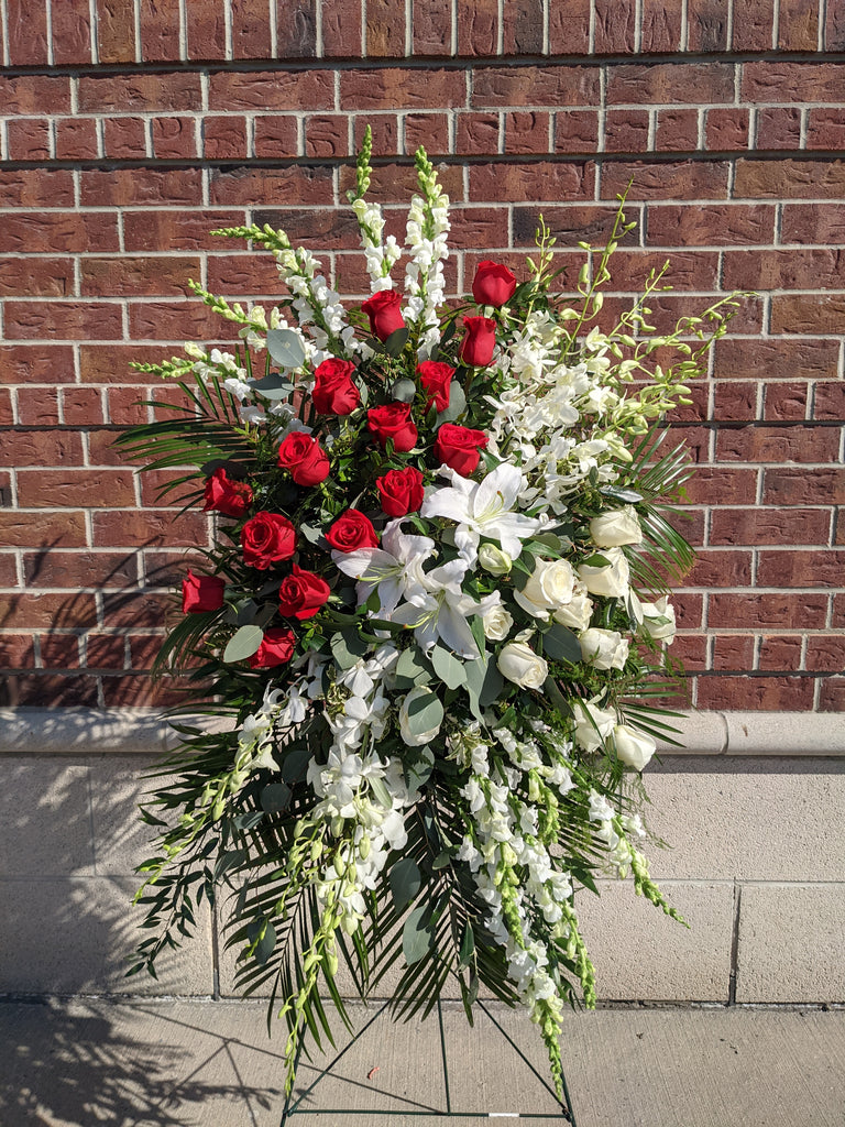 Red & White Classic Standing Spray - Beaudry Flowers