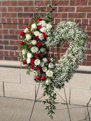Roses & Babies Breath Heart Wreath - Beaudry Flowers