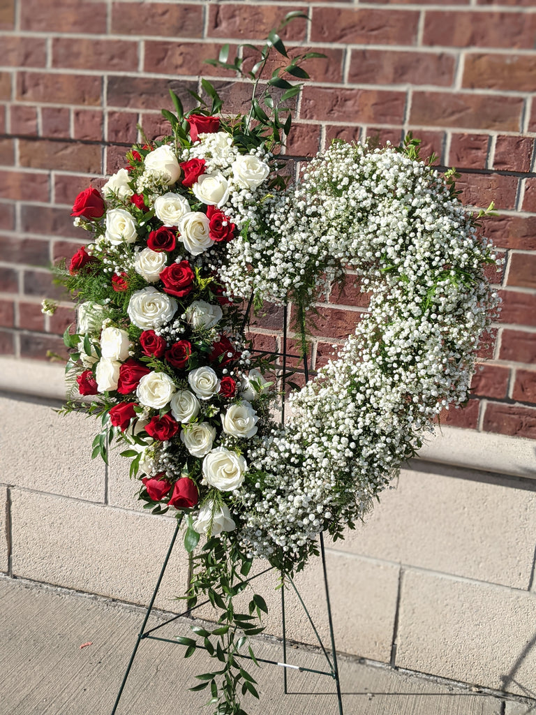 Roses & Babies Breath Heart Wreath - Beaudry Flowers