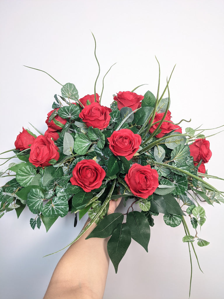 Artificial & Silk Red Rose Headstone - Beaudry Flowers