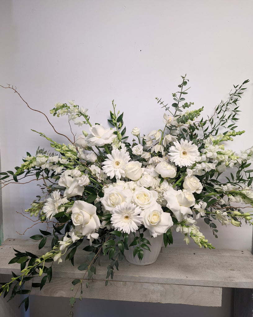 Grand All White & Curly Willow Arrangement - Beaudry Flowers