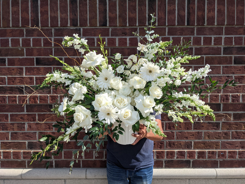 Grand All White & Curly Willow Arrangement - Beaudry Flowers