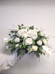 Artificial & Silk All White Tombstone Arrangement - Beaudry Flowers