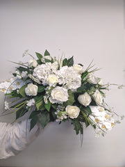 Artificial & Silk All White Tombstone Arrangement - Beaudry Flowers