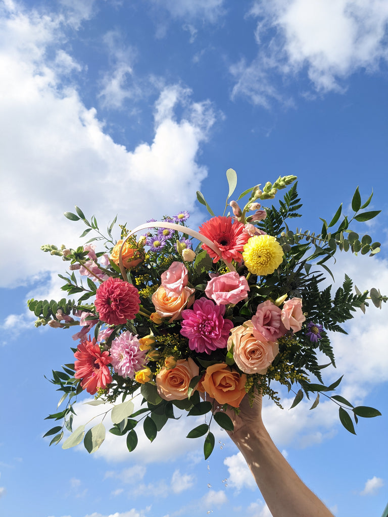 Fun & Colourful Basket Arrangement - Beaudry Flowers
