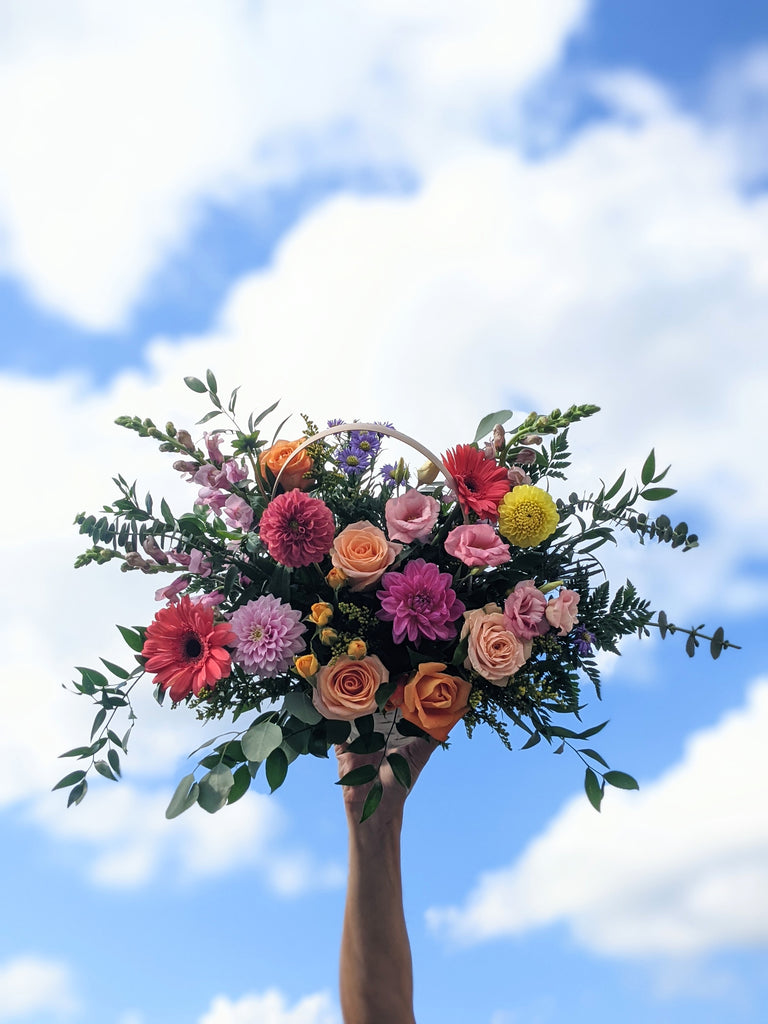 Fun & Colourful Basket Arrangement - Beaudry Flowers
