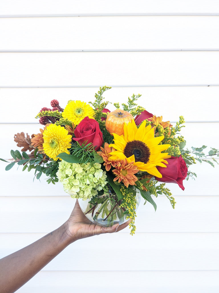 Fishbowl Pumpkin Arrangement - Beaudry Flowers