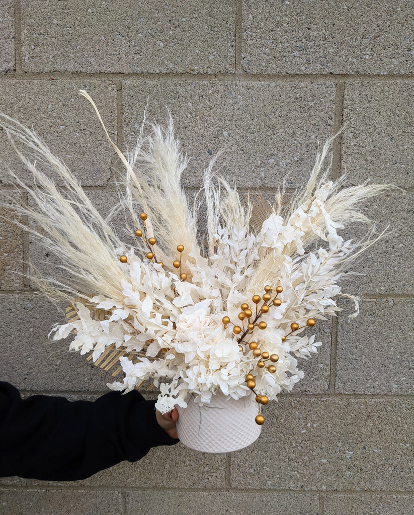 Gold Berry Holiday Dried Arrangement - Beaudry Flowers