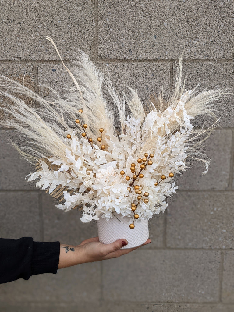 Gold Berry Holiday Dried Arrangement - Beaudry Flowers