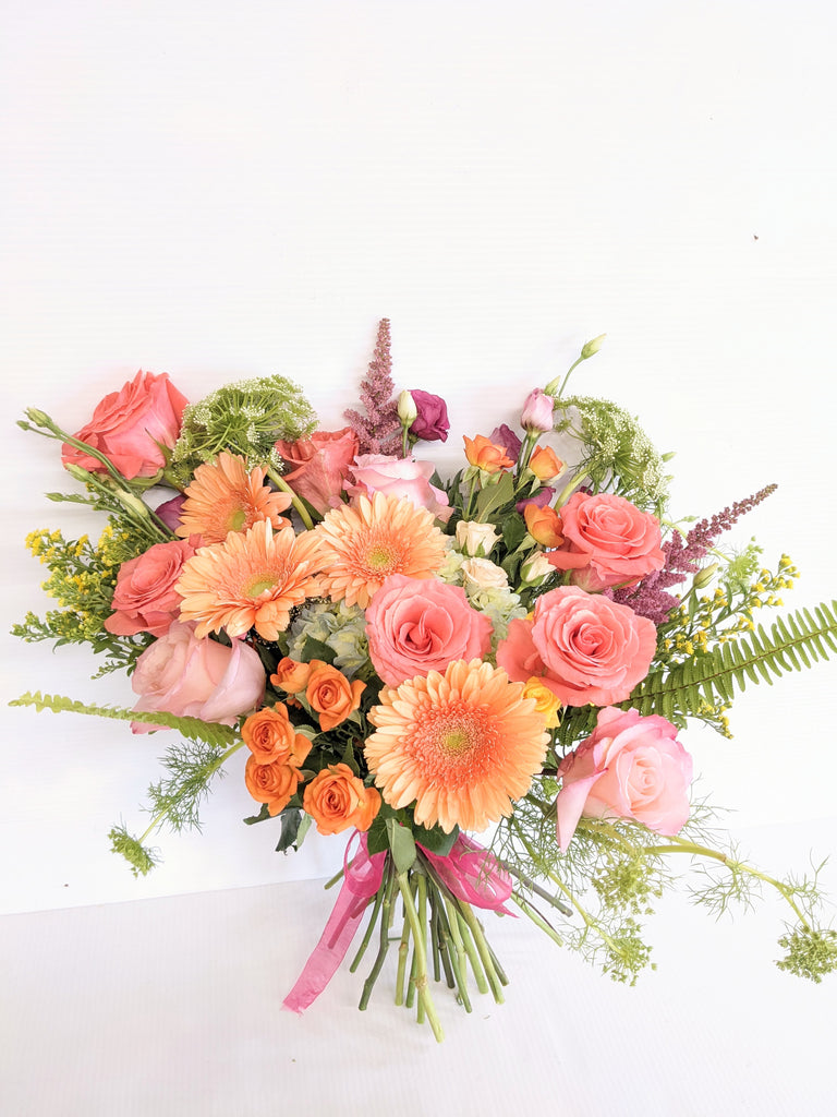 Hand-Tied Floral Coral Bouquet
