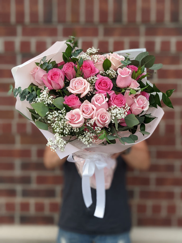 Hand-tied Two Dozen Pink Roses Bouquet - Beaudry Flowers