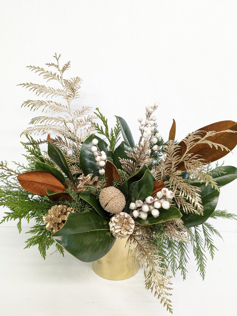 Gold Magnolia Holiday Arrangement (Similar Pot)