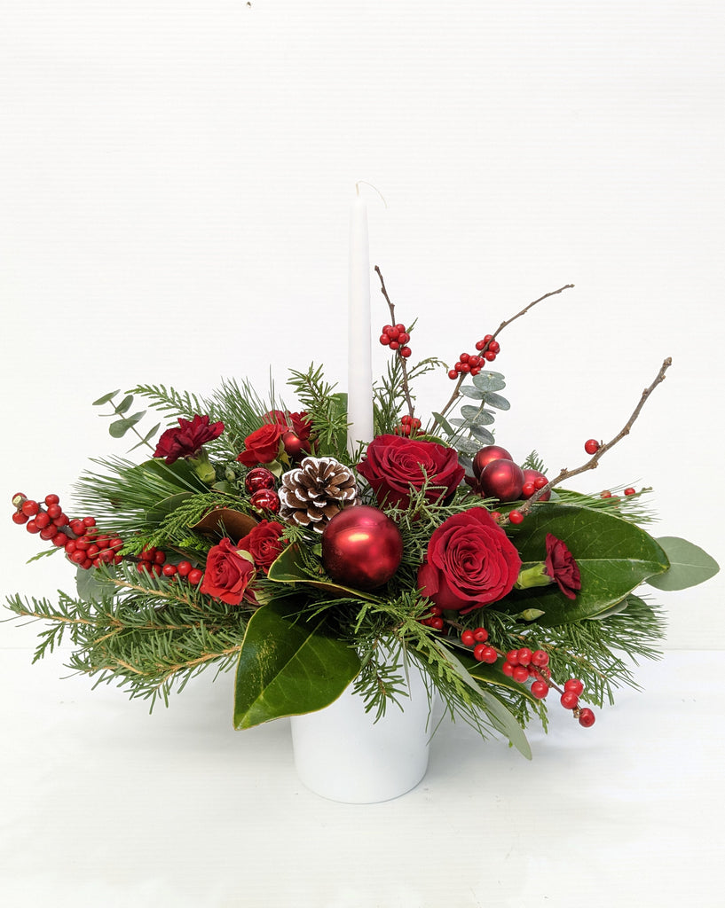 Sweet Holiday Centrepiece (With Candle) - Beaudry Flowers