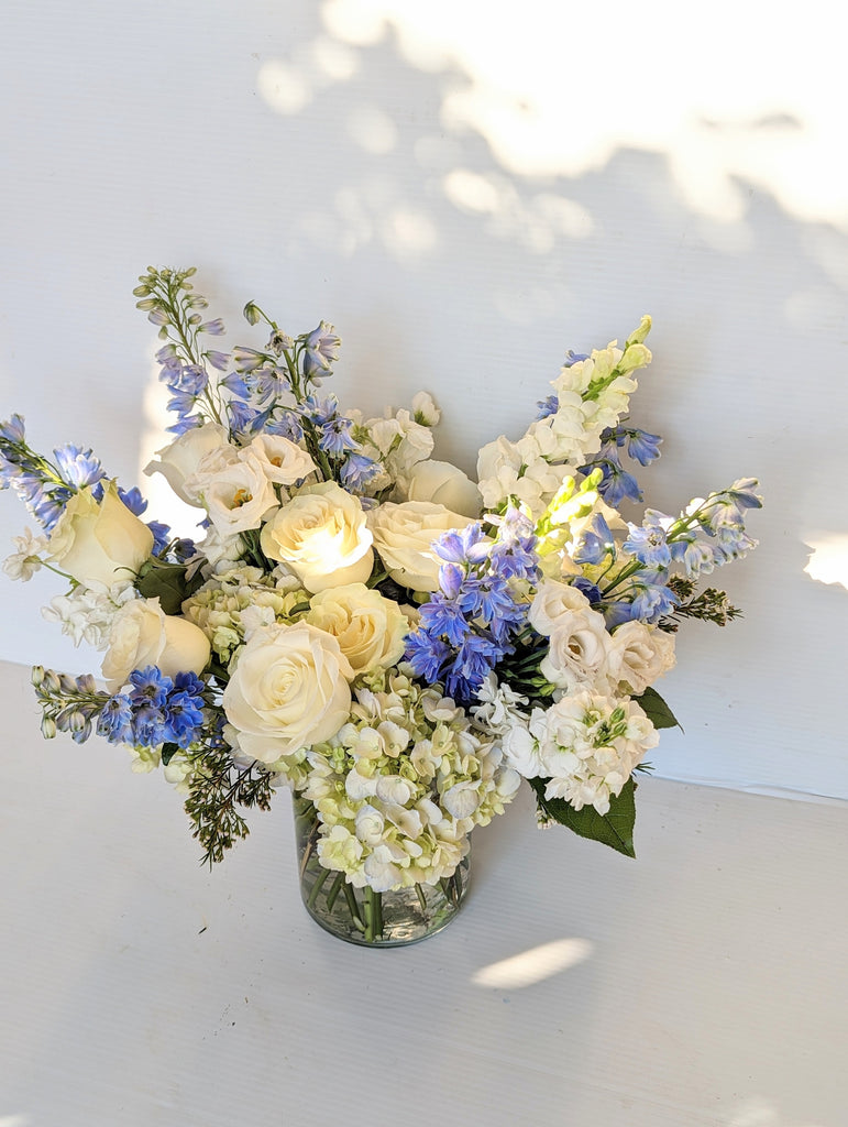 Ocean Blue & White Vase Arrangement - Beaudry Flowers
