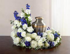 CREMATION WREATH - BLUE & WHITE (URN) - Beaudry Flowers